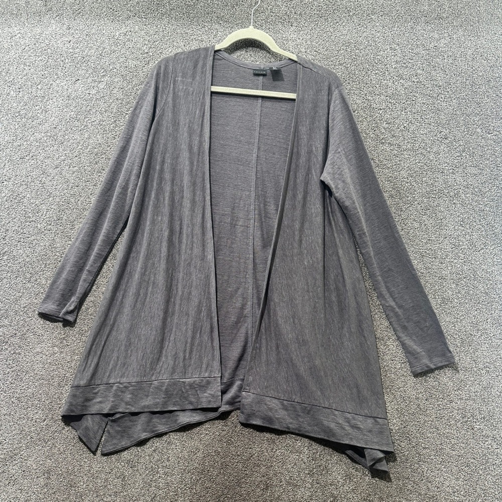 Tahari Cardigan Sweater Women Small Gray 100% Linen Open Draped Lightweight‎